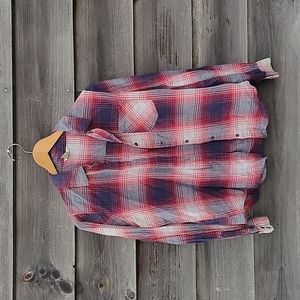 Forever 21 plaid button down red white blue women's shirt flannel - M